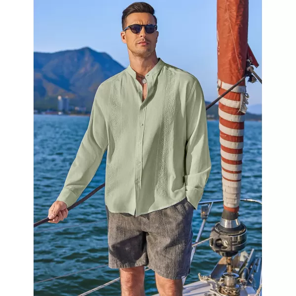 COOFANDY Men's Casual Linen Shirts Cuban Guayabera Long Sleeve Beach Shirt Collarless Button Down T Shirts