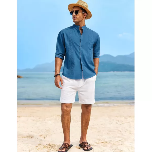 COOFANDY Men's Casual Linen Shirts Cuban Guayabera Long Sleeve Beach Shirt Collarless Button Down T Shirts