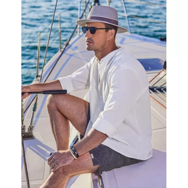 COOFANDY Men's Casual Linen Shirts Cuban Guayabera Long Sleeve Beach Shirt Collarless Button Down T Shirts