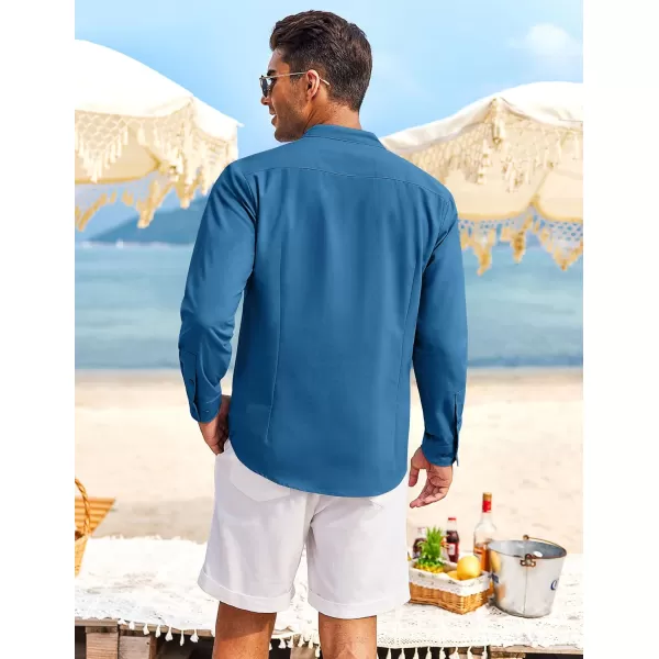 COOFANDY Men's Casual Linen Shirts Cuban Guayabera Long Sleeve Beach Shirt Collarless Button Down T Shirts