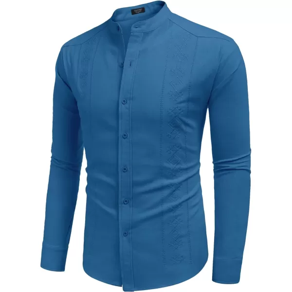 COOFANDY Men's Casual Linen Shirts Cuban Guayabera Long Sleeve Beach Shirt Collarless Button Down T Shirts