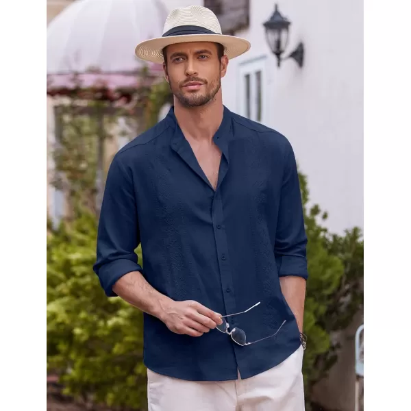 COOFANDY Men's Casual Linen Shirts Cuban Guayabera Long Sleeve Beach Shirt Collarless Button Down T Shirts