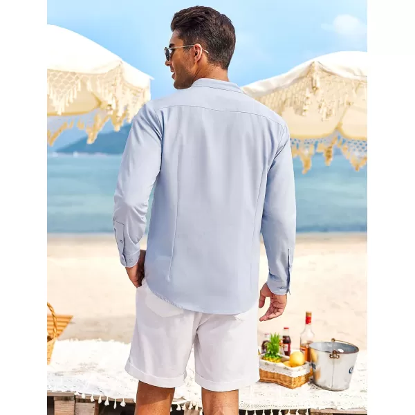 COOFANDY Men's Casual Linen Shirts Cuban Guayabera Long Sleeve Beach Shirt Collarless Button Down T Shirts