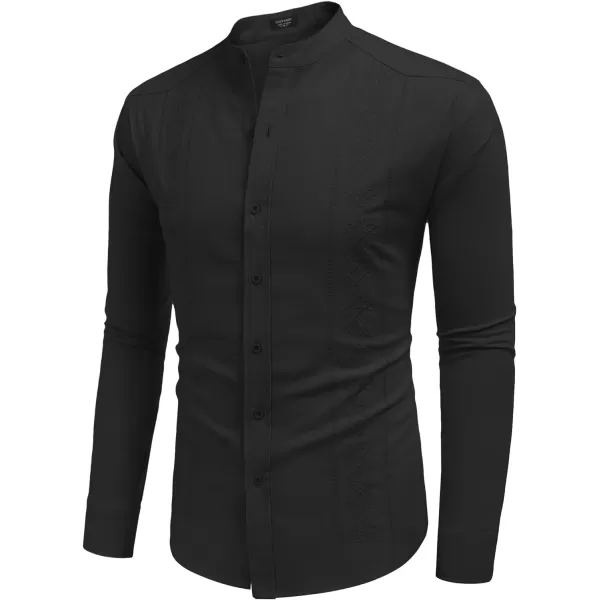 COOFANDY Men's Casual Linen Shirts Cuban Guayabera Long Sleeve Beach Shirt Collarless Button Down T Shirts