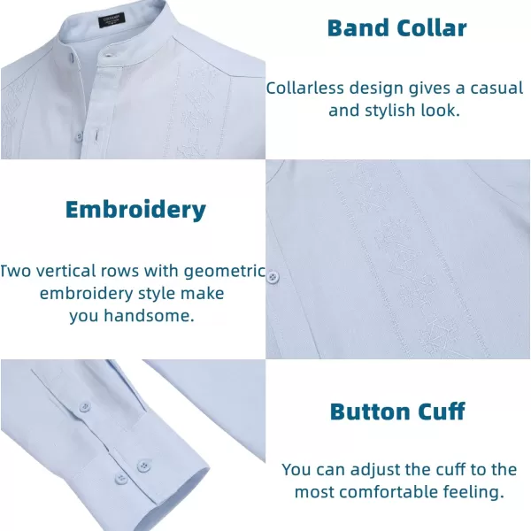 COOFANDY Men's Casual Linen Shirts Cuban Guayabera Long Sleeve Beach Shirt Collarless Button Down T Shirts