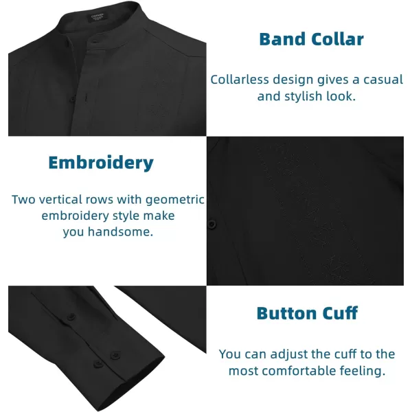 COOFANDY Men's Casual Linen Shirts Cuban Guayabera Long Sleeve Beach Shirt Collarless Button Down T Shirts