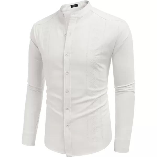 COOFANDY Men's Casual Linen Shirts Cuban Guayabera Long Sleeve Beach Shirt Collarless Button Down T Shirts