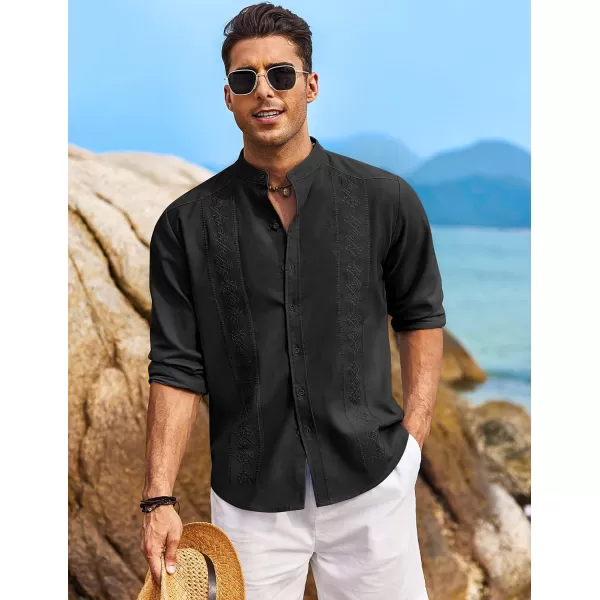 COOFANDY Men's Casual Linen Shirts Cuban Guayabera Long Sleeve Beach Shirt Collarless Button Down T Shirts