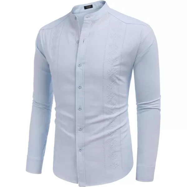 COOFANDY Men's Casual Linen Shirts Cuban Guayabera Long Sleeve Beach Shirt Collarless Button Down T Shirts