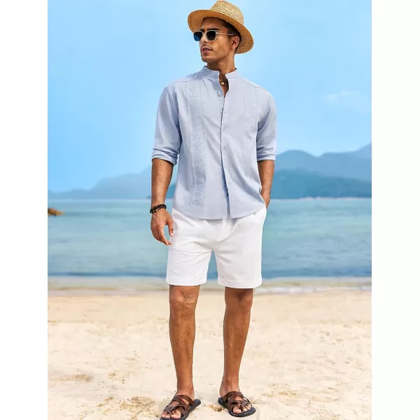 COOFANDY Men's Casual Linen Shirts Cuban Guayabera Long Sleeve Beach Shirt Collarless Button Down T Shirts