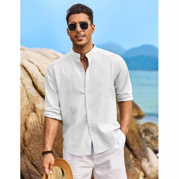 COOFANDY Men's Casual Linen Shirts Cuban Guayabera Long Sleeve Beach Shirt Collarless Button Down T Shirts