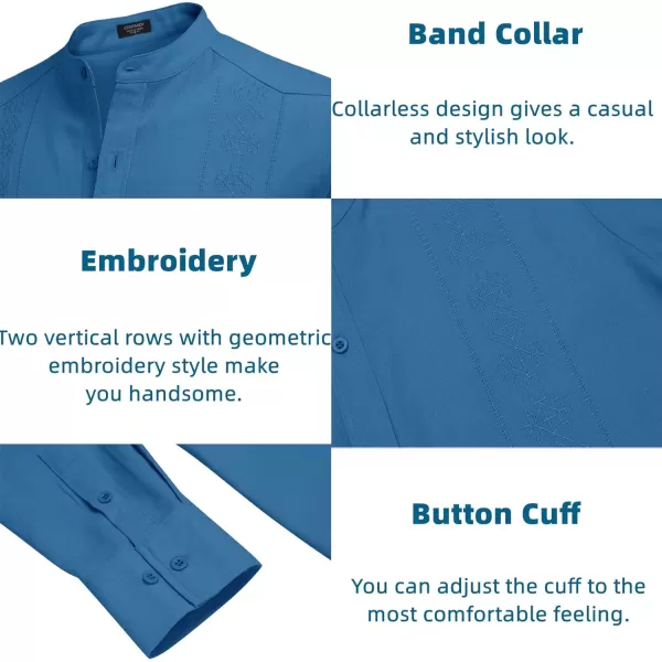 COOFANDY Men's Casual Linen Shirts Cuban Guayabera Long Sleeve Beach Shirt Collarless Button Down T Shirts