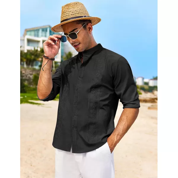 COOFANDY Men's Casual Linen Shirts Cuban Guayabera Long Sleeve Beach Shirt Collarless Button Down T Shirts