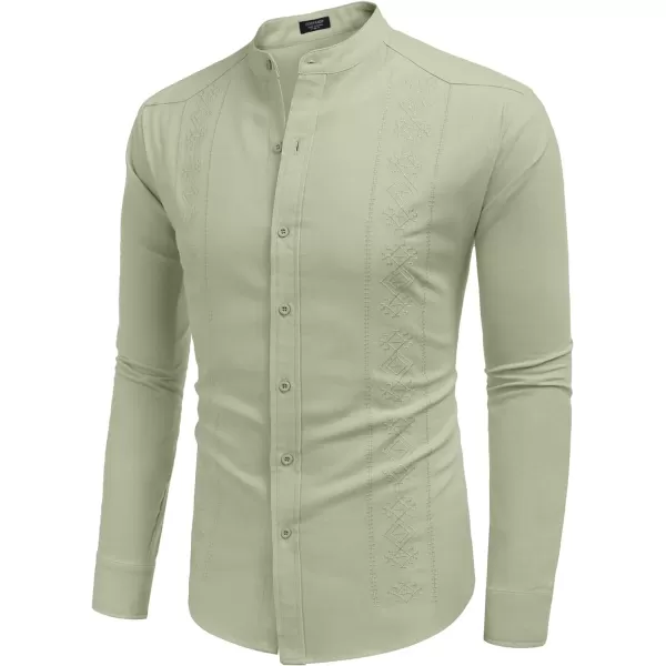 COOFANDY Men's Casual Linen Shirts Cuban Guayabera Long Sleeve Beach Shirt Collarless Button Down T Shirts