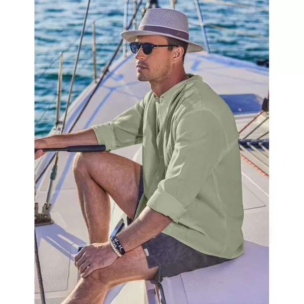 COOFANDY Men's Casual Linen Shirts Cuban Guayabera Long Sleeve Beach Shirt Collarless Button Down T Shirts
