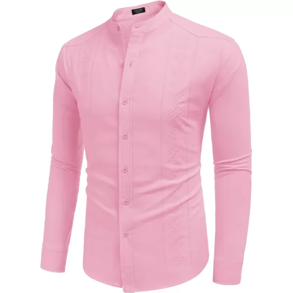 COOFANDY Men's Casual Linen Shirts Cuban Guayabera Long Sleeve Beach Shirt Collarless Button Down T Shirts
