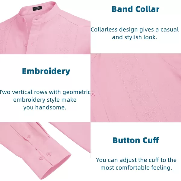 COOFANDY Men's Casual Linen Shirts Cuban Guayabera Long Sleeve Beach Shirt Collarless Button Down T Shirts