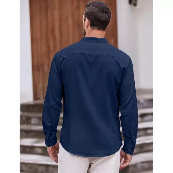 COOFANDY Men's Casual Linen Shirts Cuban Guayabera Long Sleeve Beach Shirt Collarless Button Down T Shirts