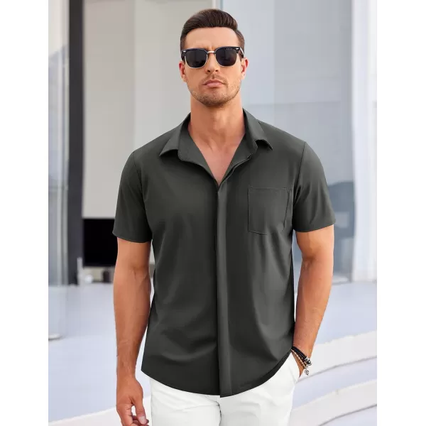 COOFANDY Men's Casual Short Sleeve Button Down Shirt Summer Wrinkle Free Stretch Untucked Dress Shirts