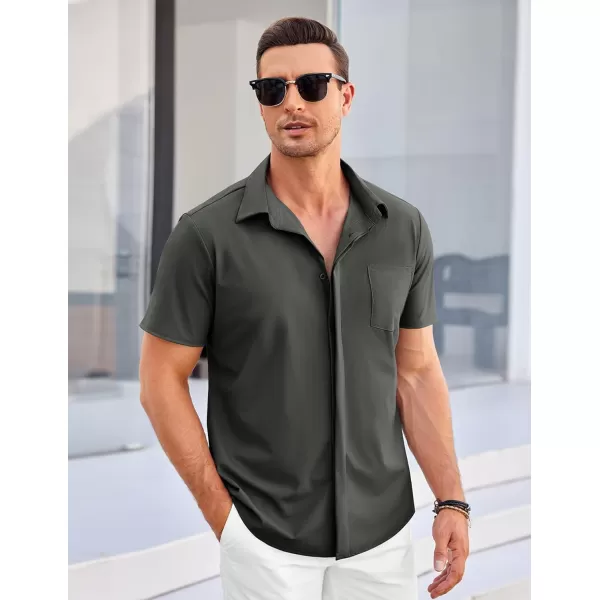 COOFANDY Men's Casual Short Sleeve Button Down Shirt Summer Wrinkle Free Stretch Untucked Dress Shirts