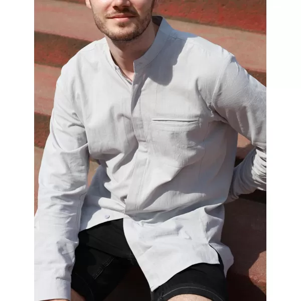 COOFANDY Men's Cotton Linen Shirt Long Sleeve Button Down Shirts Band Collar Beach Yoga Shirts