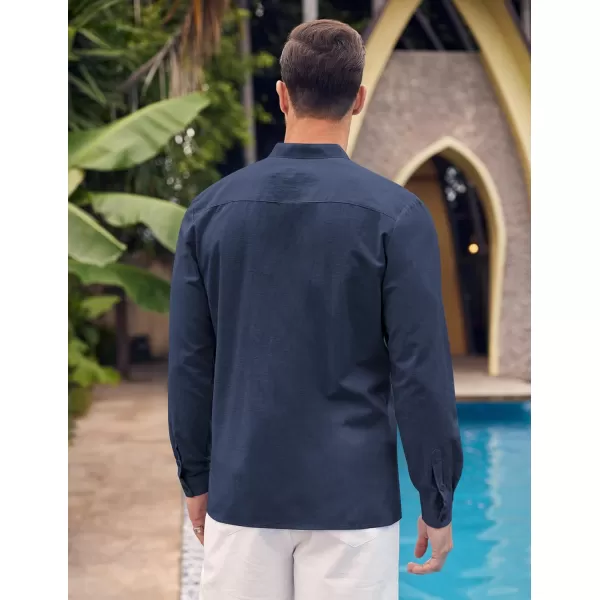 COOFANDY Men's Cotton Linen Shirt Long Sleeve Button Down Shirts Band Collar Beach Yoga Shirts