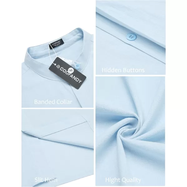 COOFANDY Men's Cotton Linen Shirt Long Sleeve Button Down Shirts Band Collar Beach Yoga Shirts