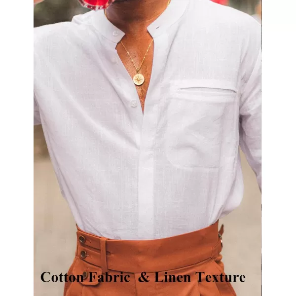 COOFANDY Men's Cotton Linen Shirt Long Sleeve Button Down Shirts Band Collar Beach Yoga Shirts