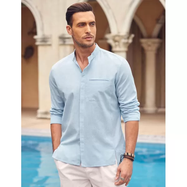 COOFANDY Men's Cotton Linen Shirt Long Sleeve Button Down Shirts Band Collar Beach Yoga Shirts