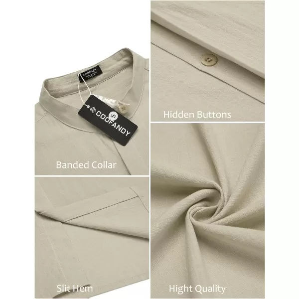 COOFANDY Men's Cotton Linen Shirt Long Sleeve Button Down Shirts Band Collar Beach Yoga Shirts
