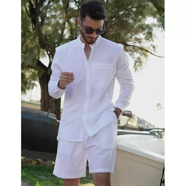 COOFANDY Men's Cotton Linen Shirt Long Sleeve Button Down Shirts Band Collar Beach Yoga Shirts