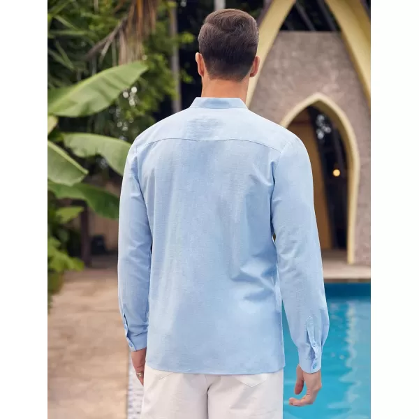 COOFANDY Men's Cotton Linen Shirt Long Sleeve Button Down Shirts Band Collar Beach Yoga Shirts