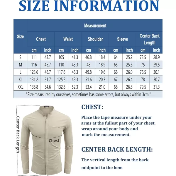 COOFANDY Men's Cotton Linen Shirt Long Sleeve Button Down Shirts Band Collar Beach Yoga Shirts