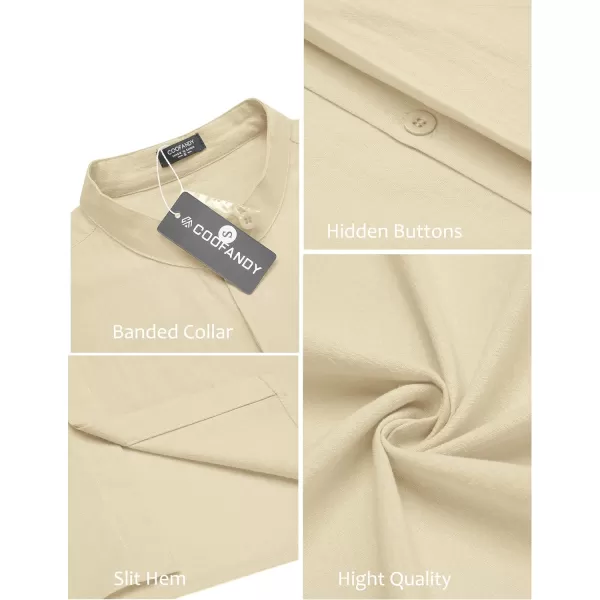 COOFANDY Men's Cotton Linen Shirt Long Sleeve Button Down Shirts Band Collar Beach Yoga Shirts