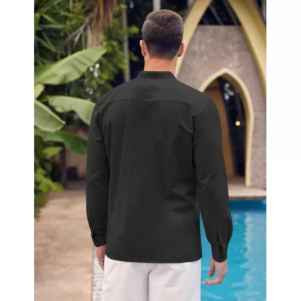 COOFANDY Men's Cotton Linen Shirt Long Sleeve Button Down Shirts Band Collar Beach Yoga Shirts
