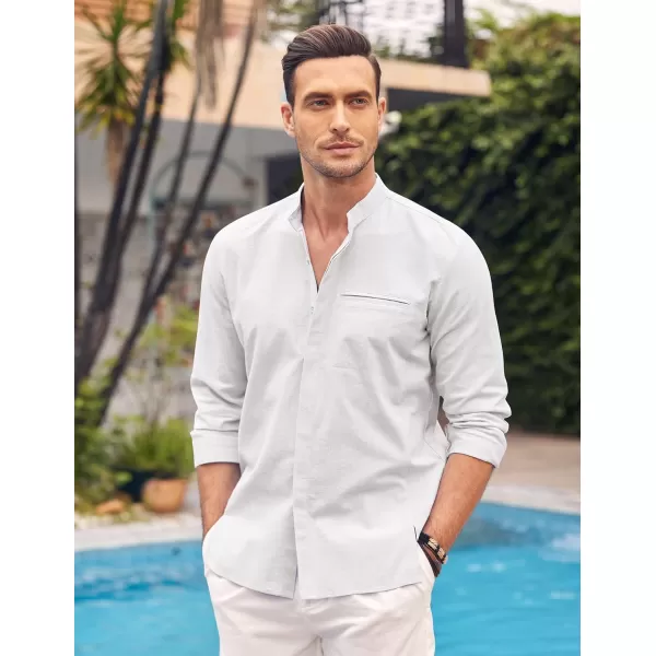 COOFANDY Men's Cotton Linen Shirt Long Sleeve Button Down Shirts Band Collar Beach Yoga Shirts