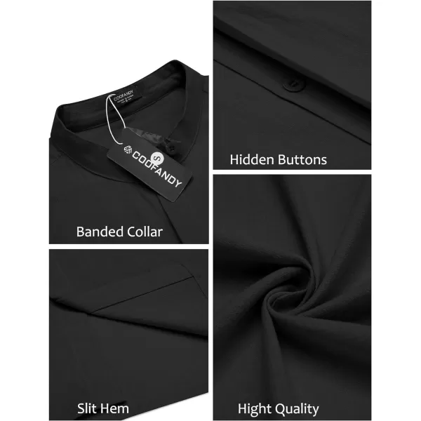 COOFANDY Men's Cotton Linen Shirt Long Sleeve Button Down Shirts Band Collar Beach Yoga Shirts