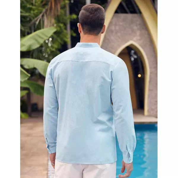 COOFANDY Men's Cotton Linen Shirt Long Sleeve Button Down Shirts Band Collar Beach Yoga Shirts