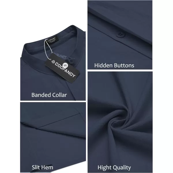 COOFANDY Men's Cotton Linen Shirt Long Sleeve Button Down Shirts Band Collar Beach Yoga Shirts