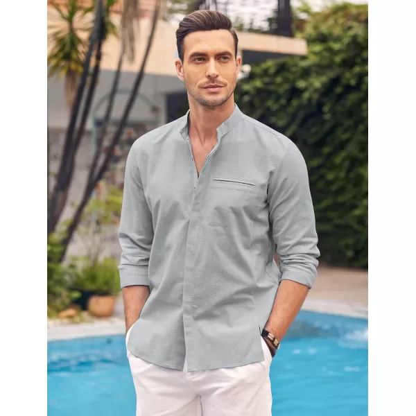 COOFANDY Men's Cotton Linen Shirt Long Sleeve Button Down Shirts Band Collar Beach Yoga Shirts
