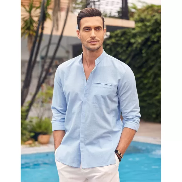 COOFANDY Men's Cotton Linen Shirt Long Sleeve Button Down Shirts Band Collar Beach Yoga Shirts