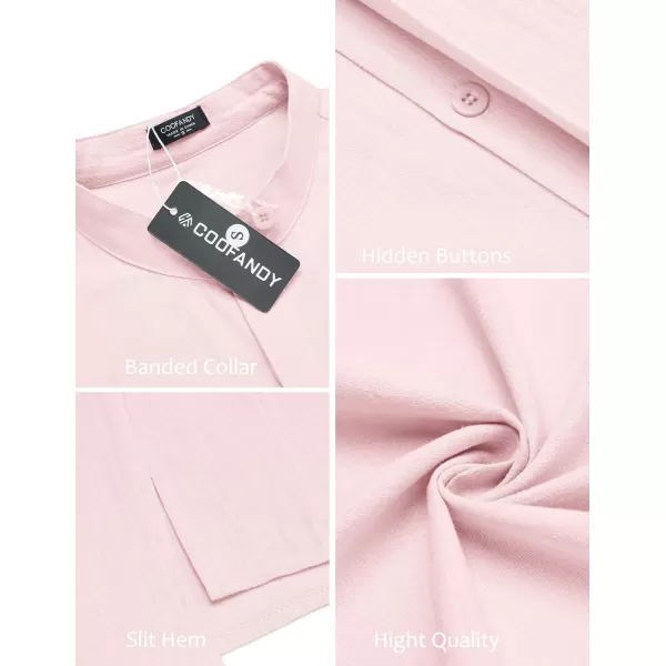 COOFANDY Men's Cotton Linen Shirt Long Sleeve Button Down Shirts Band Collar Beach Yoga Shirts