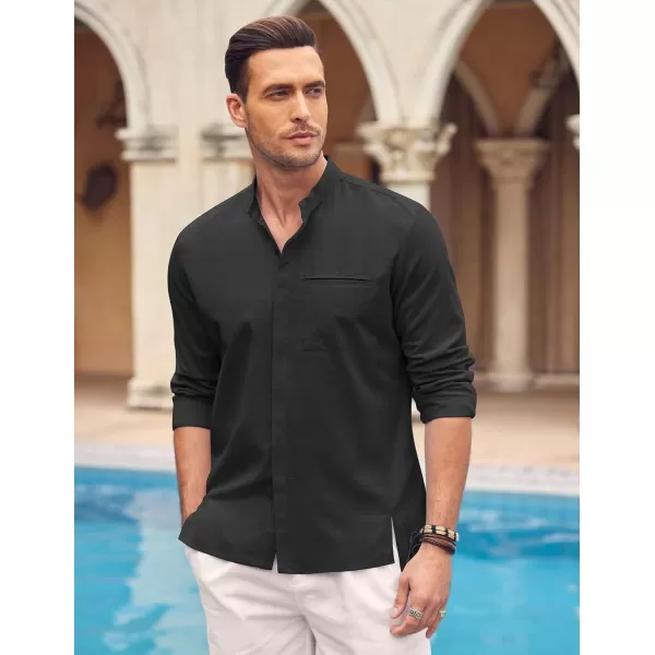 COOFANDY Men's Cotton Linen Shirt Long Sleeve Button Down Shirts Band Collar Beach Yoga Shirts