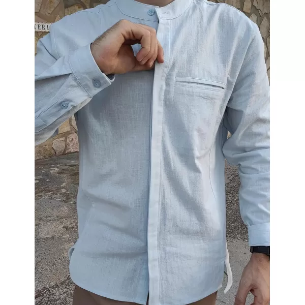 COOFANDY Men's Cotton Linen Shirt Long Sleeve Button Down Shirts Band Collar Beach Yoga Shirts