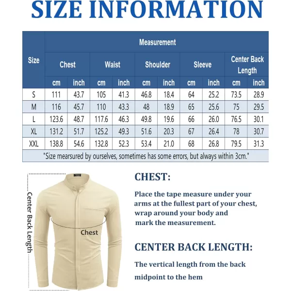COOFANDY Men's Cotton Linen Shirt Long Sleeve Button Down Shirts Band Collar Beach Yoga Shirts
