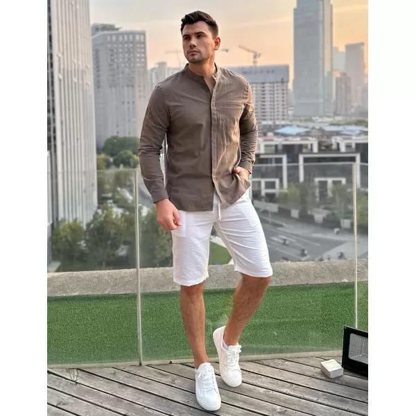 COOFANDY Men's Cotton Linen Shirt Long Sleeve Button Down Shirts Band Collar Beach Yoga Shirts