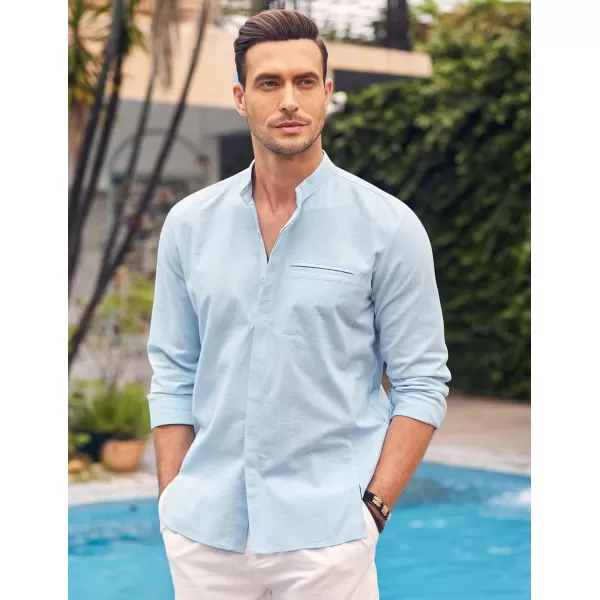 COOFANDY Men's Cotton Linen Shirt Long Sleeve Button Down Shirts Band Collar Beach Yoga Shirts