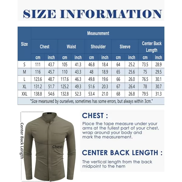 COOFANDY Men's Cotton Linen Shirt Long Sleeve Button Down Shirts Band Collar Beach Yoga Shirts