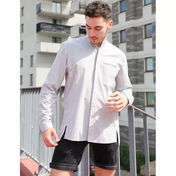 COOFANDY Men's Cotton Linen Shirt Long Sleeve Button Down Shirts Band Collar Beach Yoga Shirts