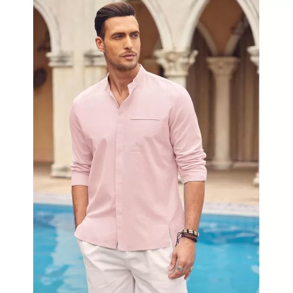 COOFANDY Men's Cotton Linen Shirt Long Sleeve Button Down Shirts Band Collar Beach Yoga Shirts